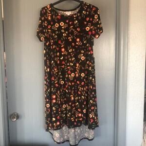 NWt Lularoe Small Carly Dress black orange yellow high low hem short sleeve